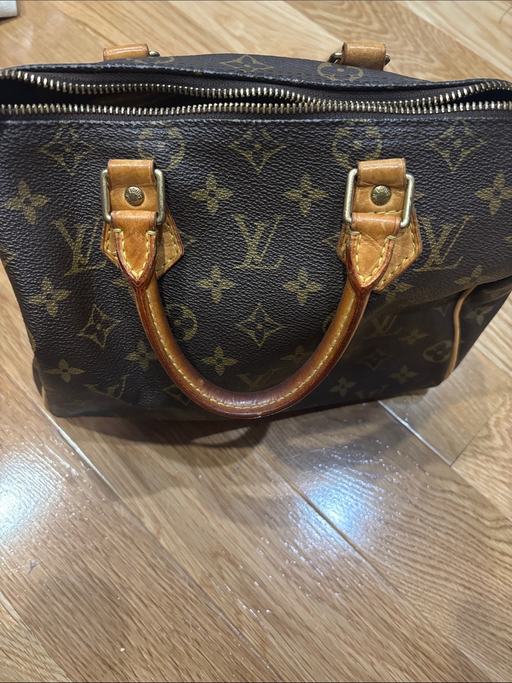 Louis Vuitton Monogram Canvas Satchel with Tan Leather Handles